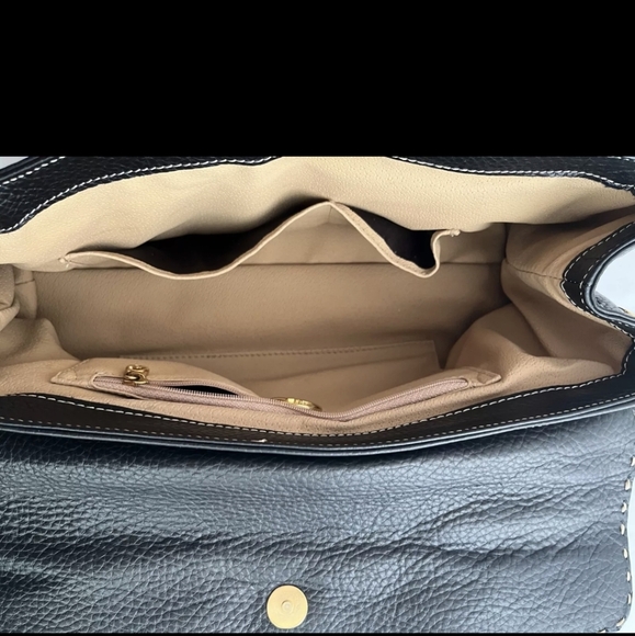 AUTHENTIC FONTANELLI Black Pebbled Leather Satchel — Italian Luxury with an Edge - Picture 9 of 11